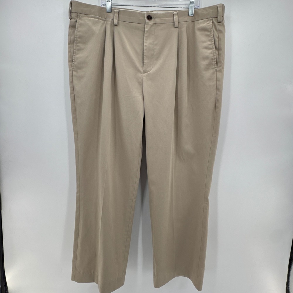 Eddie Bauer Dress Pants Mens 42 Beige Cotton Wrinkle Resistant Classic Pleated
